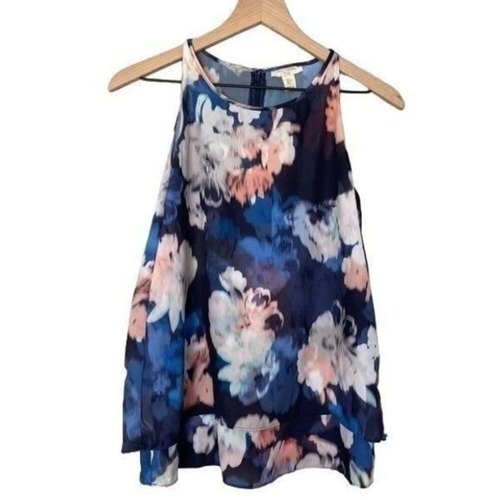Saint Tropez West Small Watercolor Floral Tank Top Flowy Dressy Sleeveless Top